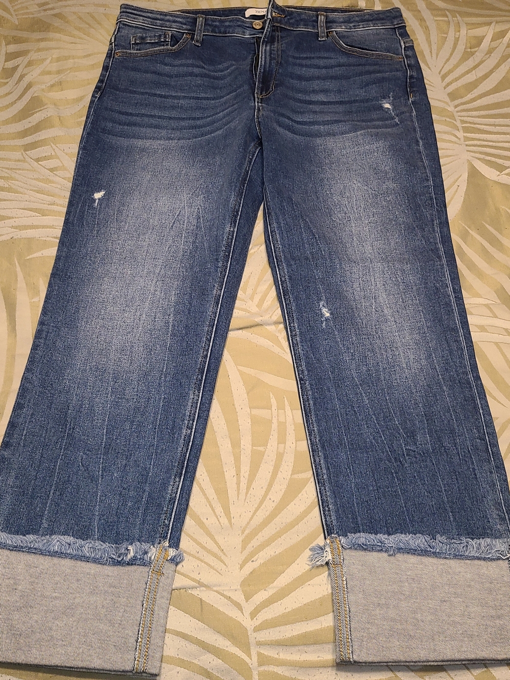 ZENANA Wide Cuffed Raw Hem Dark Wash Denim Jeans MWOT